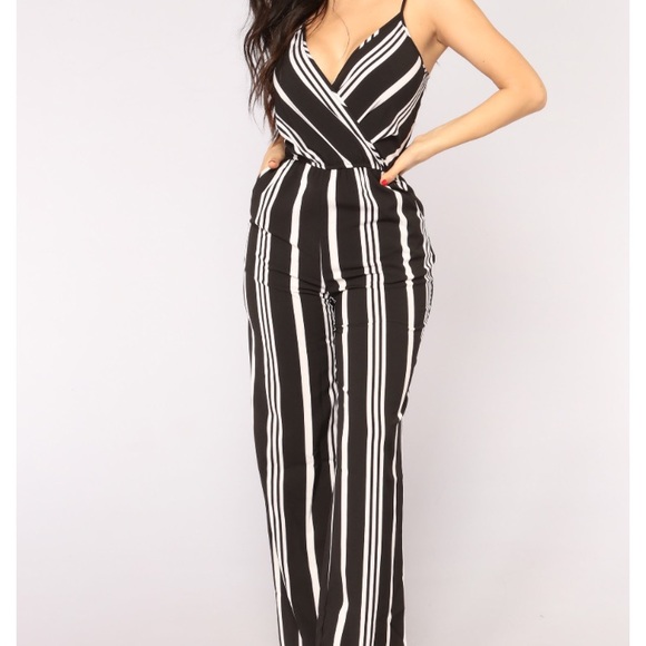 Fashion Nova Pants - Fashion nova black and white stripe jumpsuit
